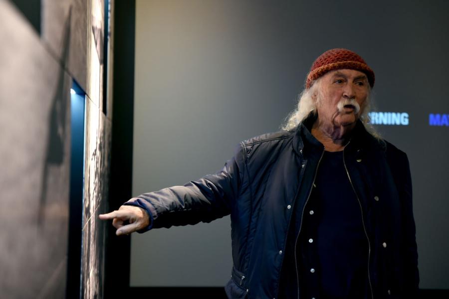 Singer David Crosby, who died Thursday, during a past visit to Kent State University.