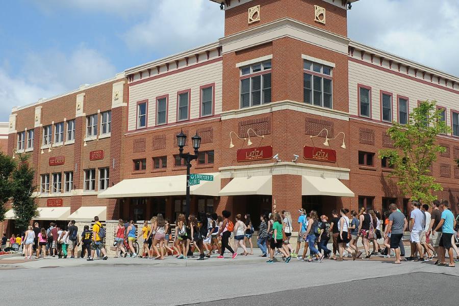 Students exploring downtown Kent