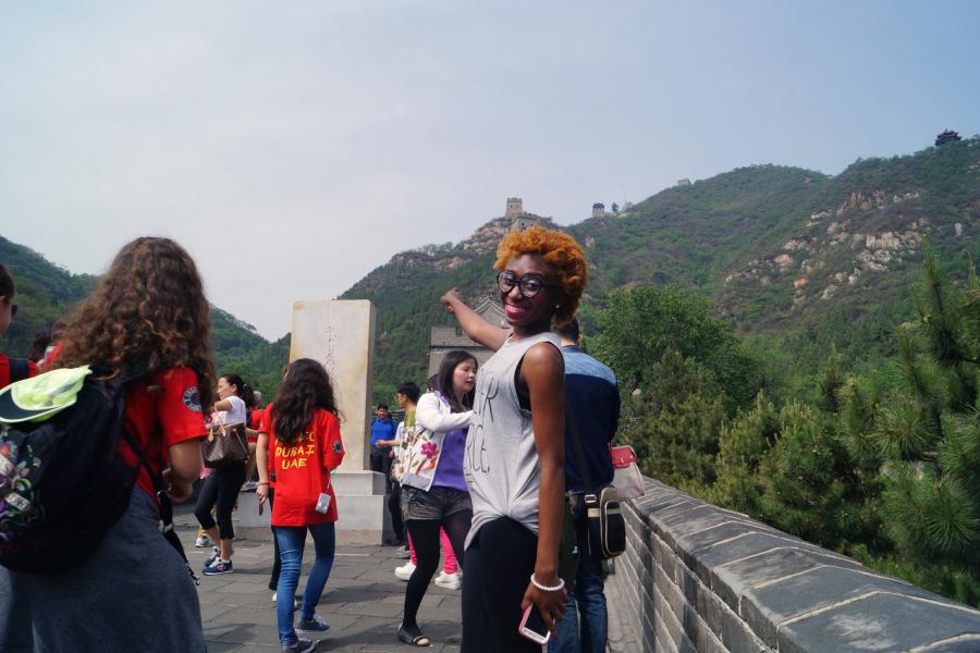 Kent State economics major and Chinese minor Garmai Matthew is excited to climb the Great Wall of China during her education-abroad trip this past summer. 