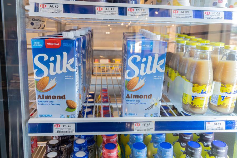 Close up of beverage options in one of the display coolers at Eastway Market