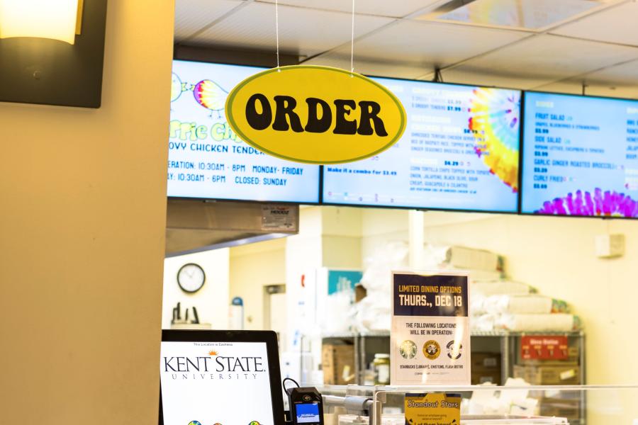 Close up view of the ordering station and kiosk at Hippie Chick'n