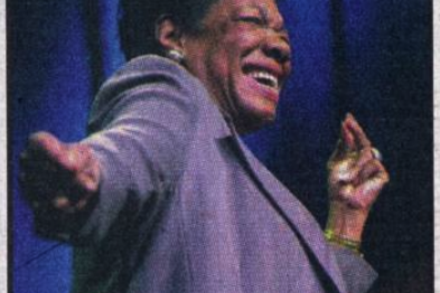 Maya Angelou opens her performance to a full audience at the M.A.C. Center by reciting some of her poetry.