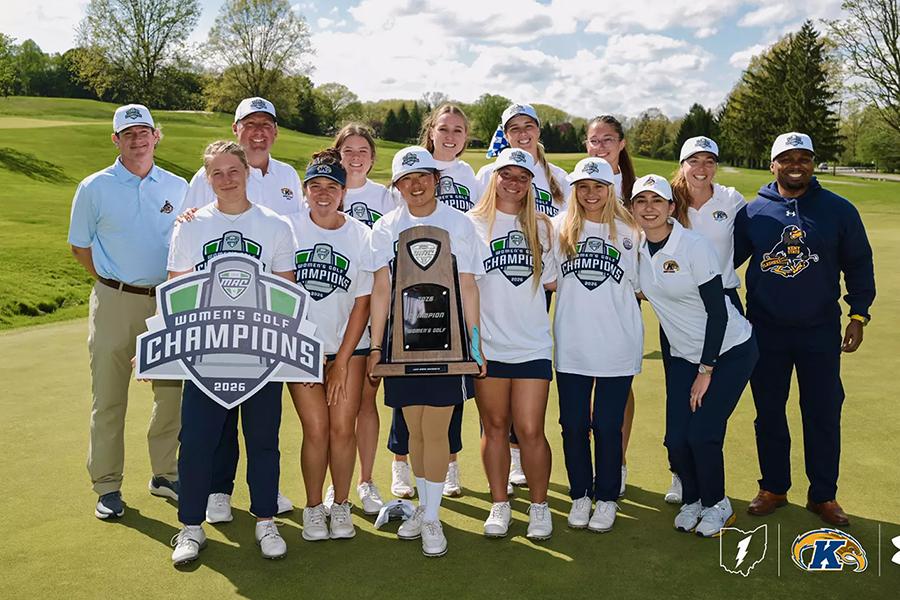 Womens Golf poses after winning the MAC Title again, April 2026