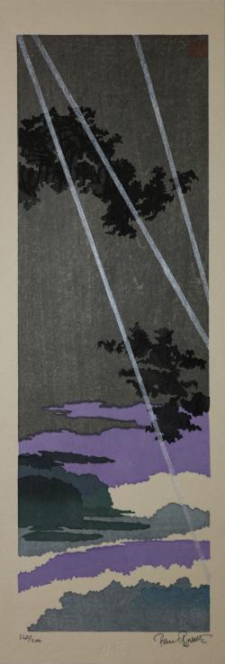 Vertical artwork with purple and dark greys