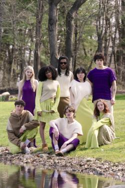 Group photo in a wooded area, wearing Adelynn Prushing’s most recent designs.
