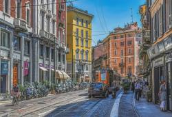 Street scene in Milan, Italy.