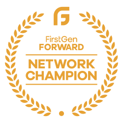 Badge logo indicating a "First-Gen Forward Institution" by the Center for First-Generation Student Success