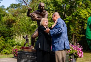 Thurman Munson's widow, Diane and Kent State Sports announcer Jeff Kurtz.