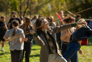 Michelle Bebber's students using the atlatl