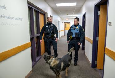 William Kalkhoff (right) with another Stow Police Officer from the K-9 unit