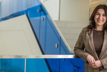 Student in lobby of science building