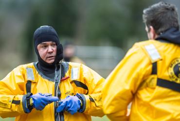 William Kalkhoff (left) at a Portage County Water Rescue Team training exercise in Edinburg, Ohio