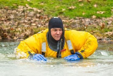 William Kalkhoff at a Portage County Water Rescue Team training exercise in Edinburg, Ohio