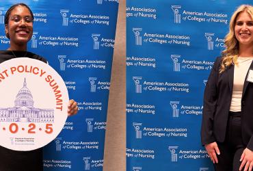 Trinity Rudolph (left) and Katie Murray (right) participated in the American Association of College of Nursing (AACN) Student Policy Summit in Washington, DC, in April 2025.