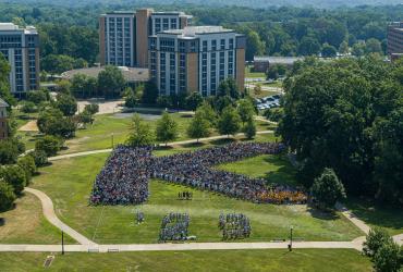 The Vlogƽ Class of 2029 forms a K on campus during Convocation