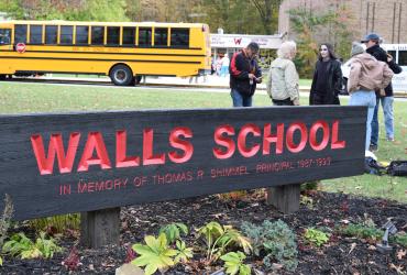 Walls Elementary School Sign near the dig site