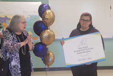 Jessica Leveto, Ph.D., receiving the 2025 Glenn Frank Distinguished Teaching Award