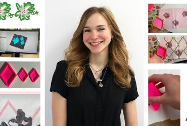 Rachel Stauffer surrounded by elements from her SURE project