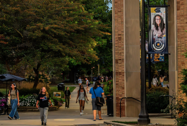 Risman Plaza at night. 