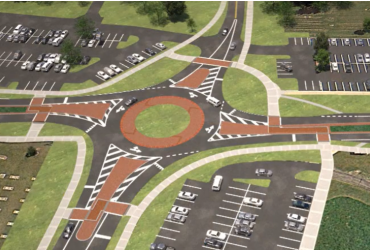 An aerial view of the roundabout on Summit Street.