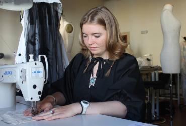 Frances Brunner sewing