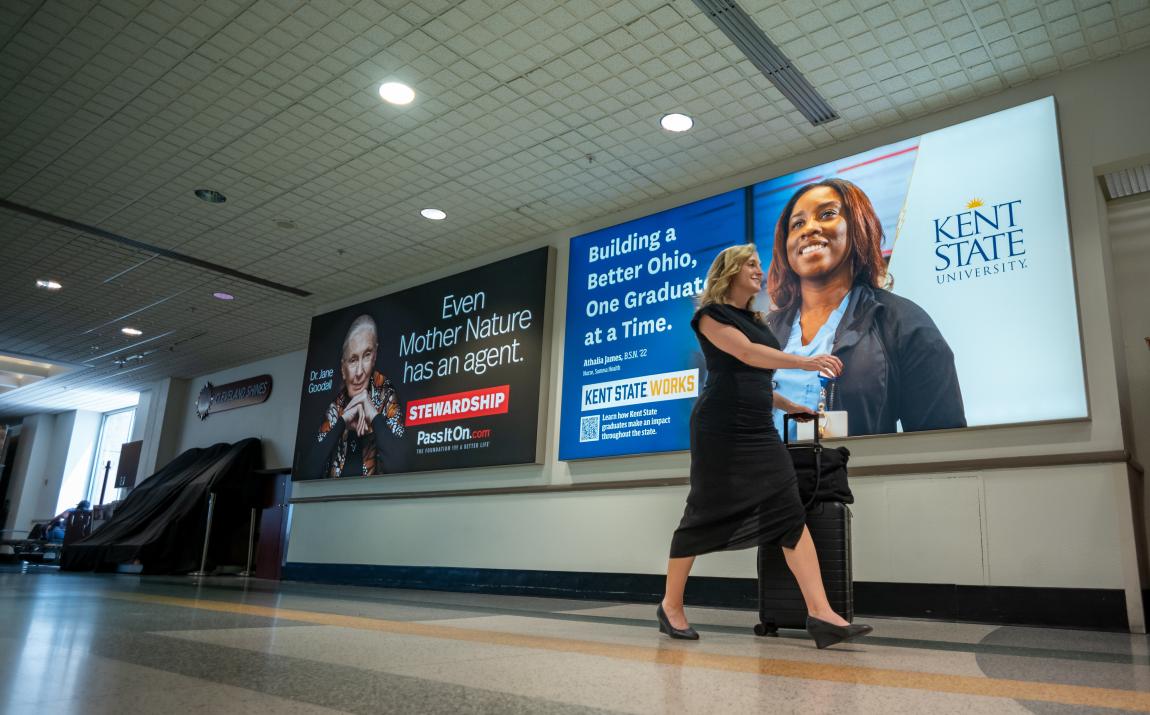 Linell Homentosky walks through Cleveland Hopkins International Airport