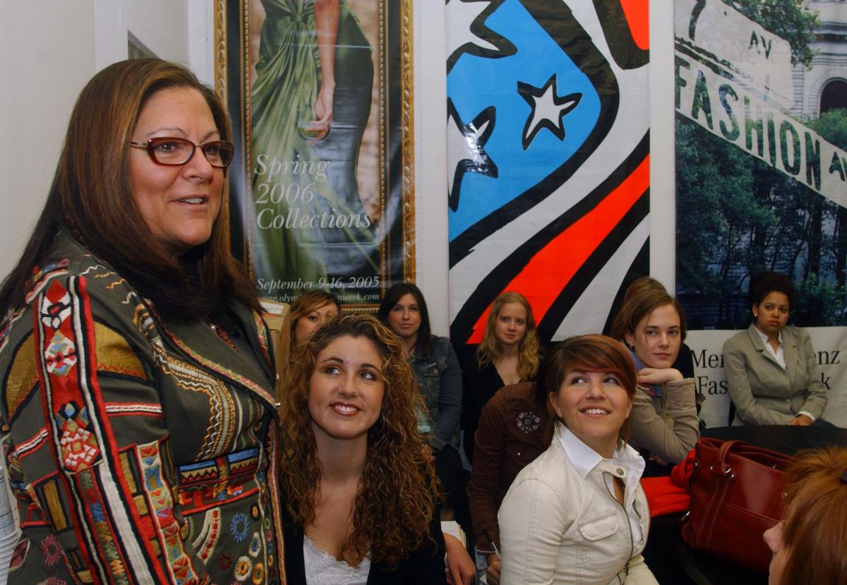 Fern Mallis, then vice president of IMG Fashion, talks with Kent State students on a field trip to her New York office in April 2006.