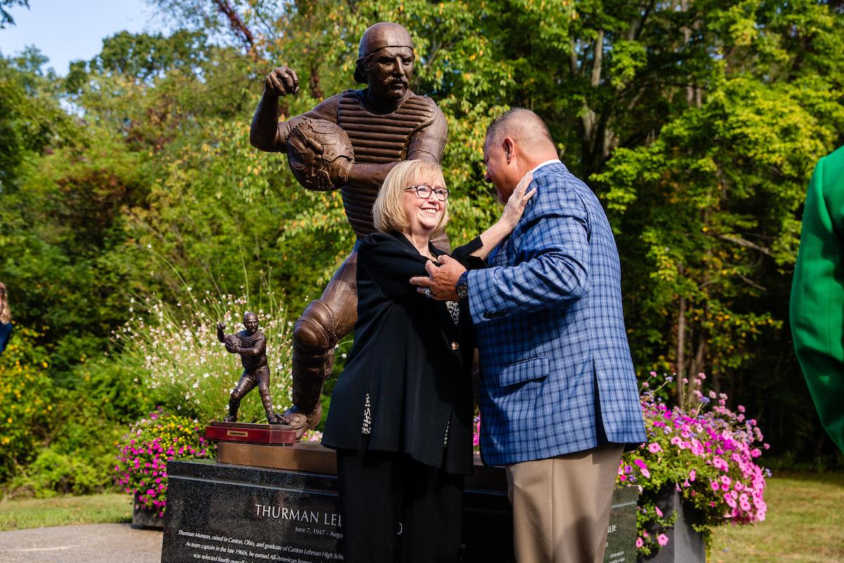 Thurman Munson's widow, Diane and Kent State Sports announcer Jeff Kurtz.