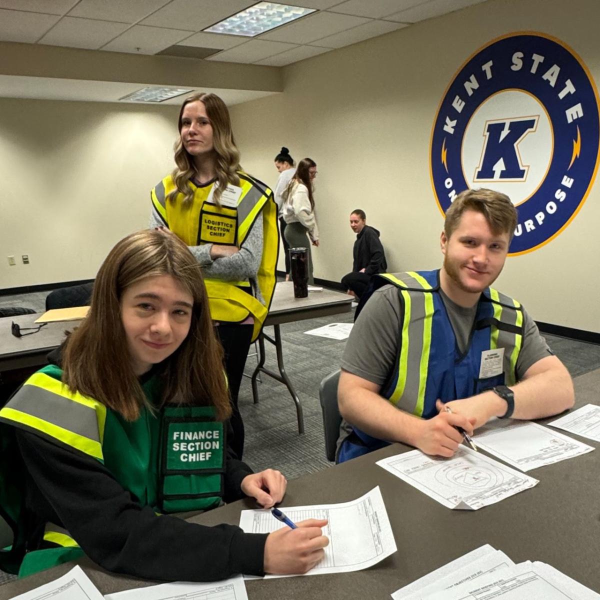 Students at �������� at Trumbull participating in disaster drill training. 