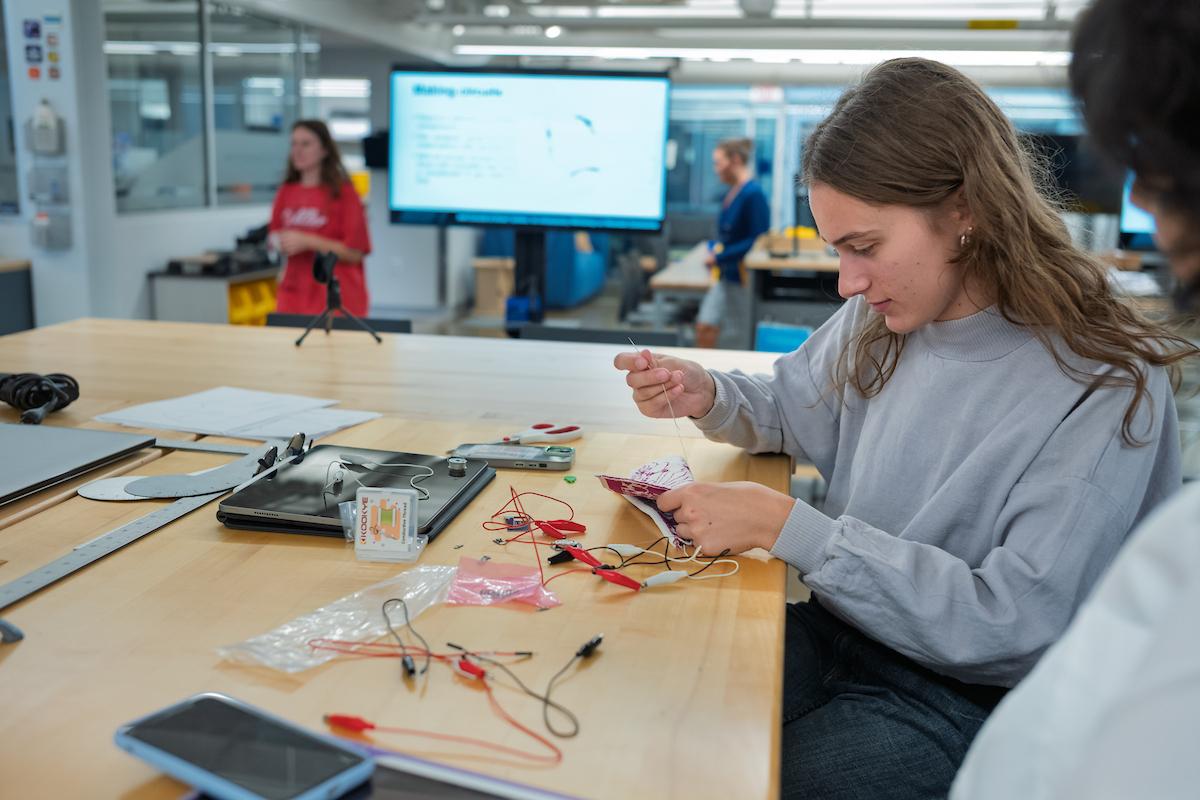 Student at the Soft Circuits and Smart Textiles workshop.