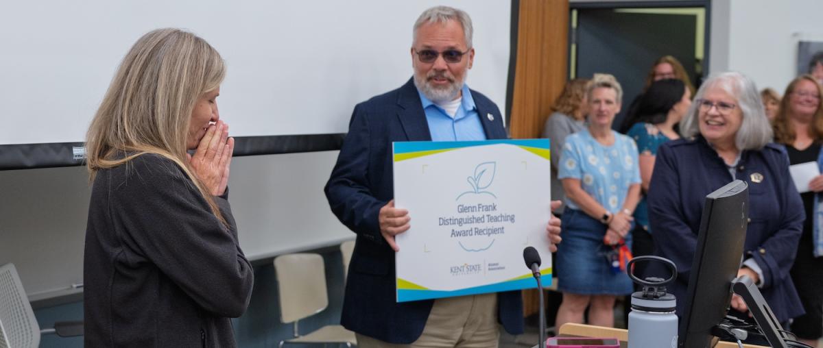 Tracy M. Dodson, Ph.D., surpised during Glenn Frank Distinguished Teaching Award visit