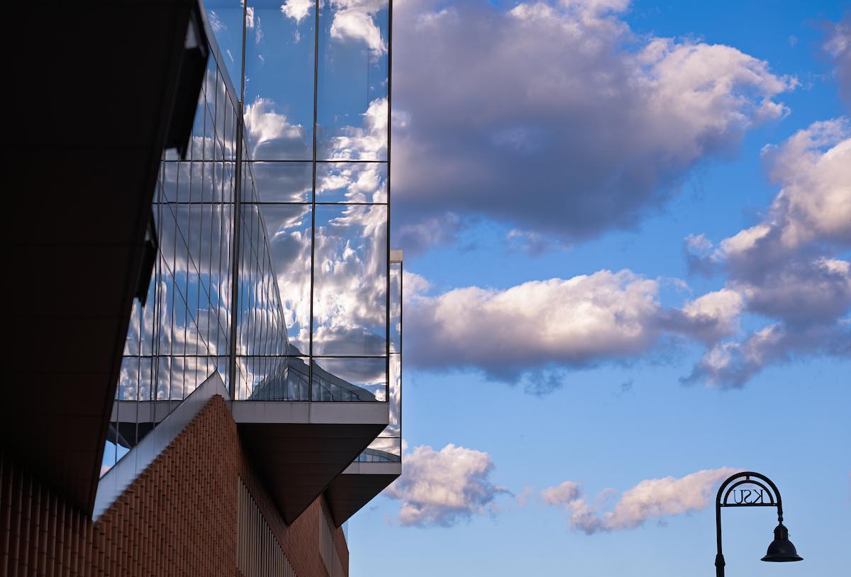 Blue skies above The Esplanade and The College of Architecture and Environmental Design.