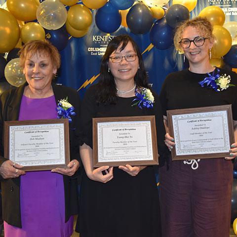 Campus Excellence Awards were presented to (from left) Deborah Madsen, Tsung-Hui Tu, Ph.D., and Ashley Dunlope.