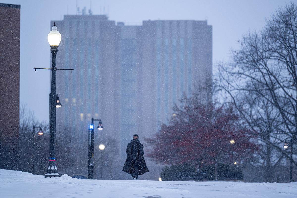 Early January snowfall, Spring Semester 2026.