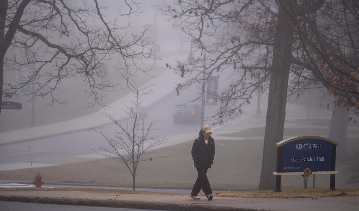 A foggy scene on the Kent Campus.