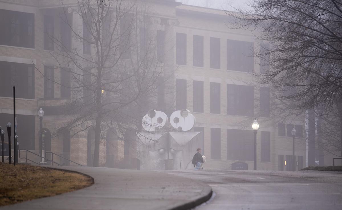 A foggy scene on the Kent Campus.