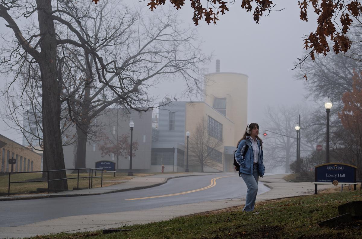 A foggy scene on the Kent Campus.