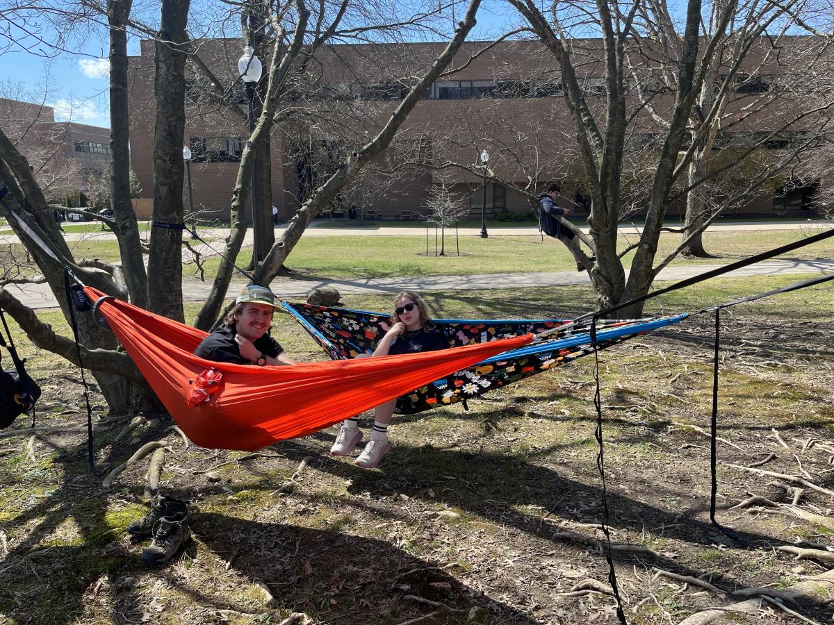 Students in hammocks.
