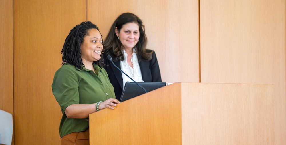  Kristen Mimms Scavnicky and Sue Yoder introduce Furman lecture