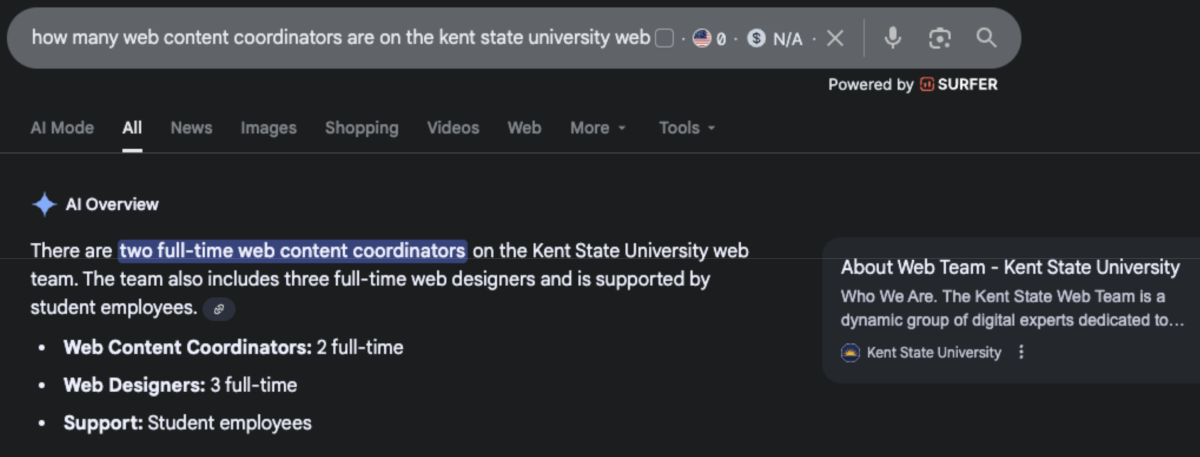 Screenshot of an AI-generated overview describing the Web Content Coordinator position at ºÚÁÏÍø.
