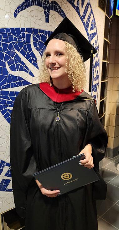 Ashley Dunlope after earning her master’s degree from Kent State University in 2022.