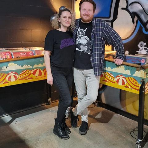 Ashley with her husband, Jackson, on the opening day of their little record store, Right Brain Records, located inside Birdfish Brewing in Columbiana. 
