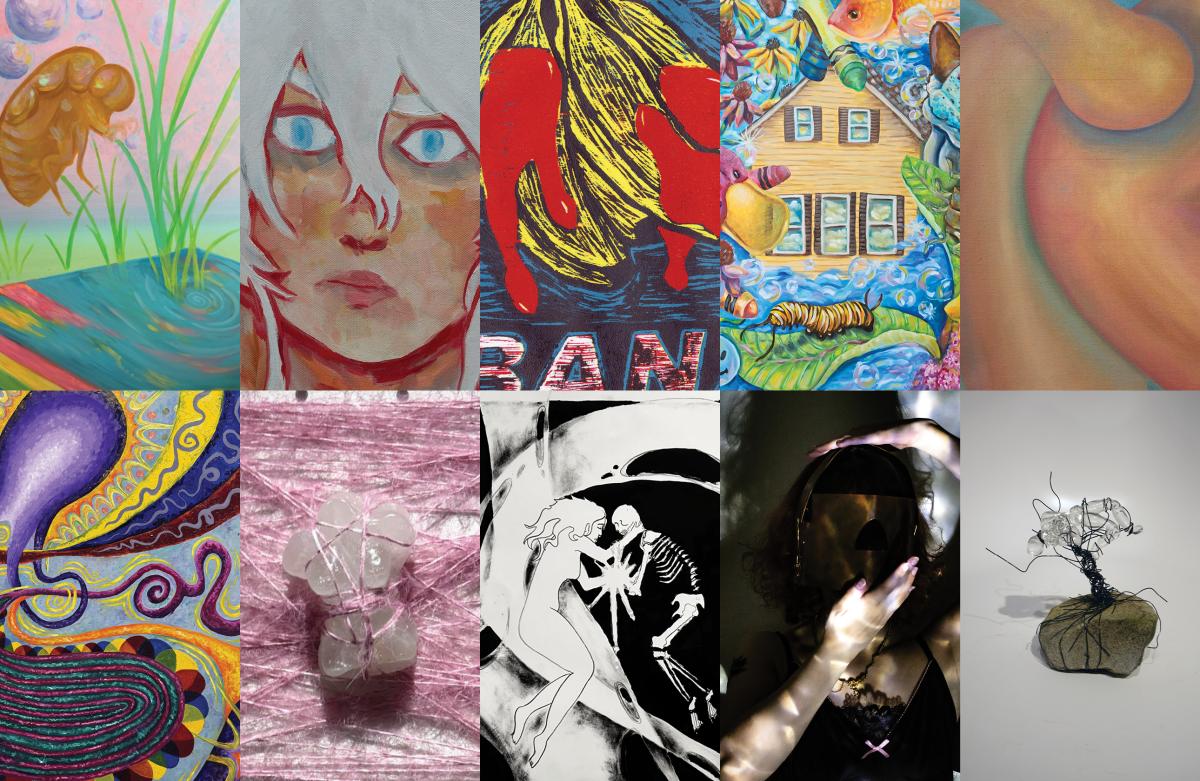 Connecting the Dots: BA Studio Art Capstone Exhibition images of included student artists.