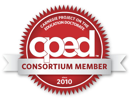 Red badge that reads Carnegie Project on the Education Doctorate. CPED Consortium Member since 2010.