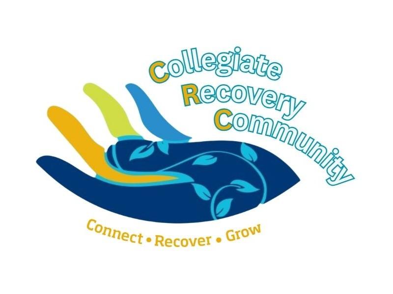 Collegiate Recovery Community logo with the words "Connect. Recover. Grow."