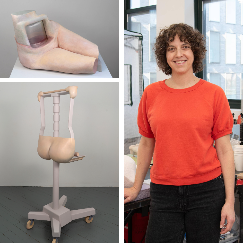 Ellie Krakow and a collage of her work