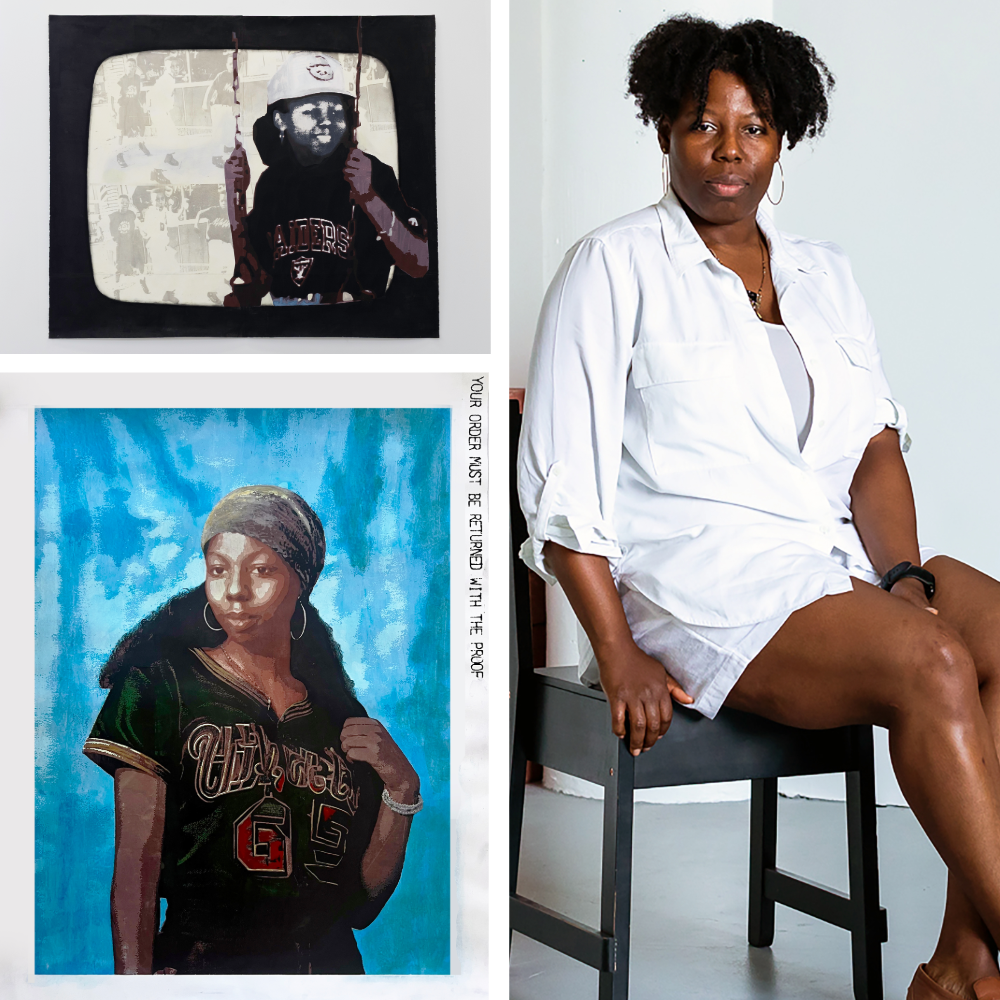 Tyanna J. Buie and a collage of her work