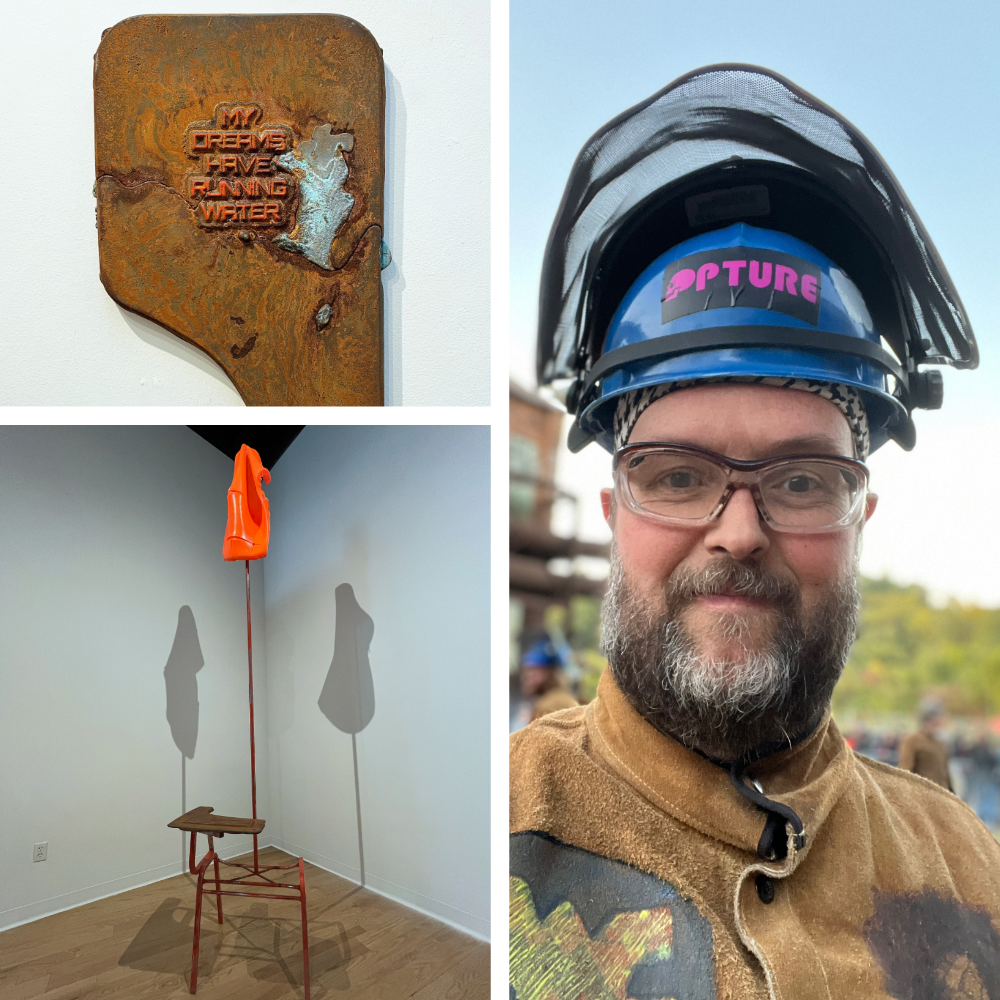 Dylan Collins and a collage of his work