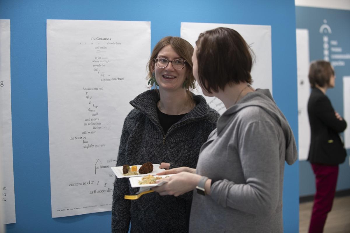 Assistant Professor Aoife Mooney talks at the Concrete Poetry gallery opening