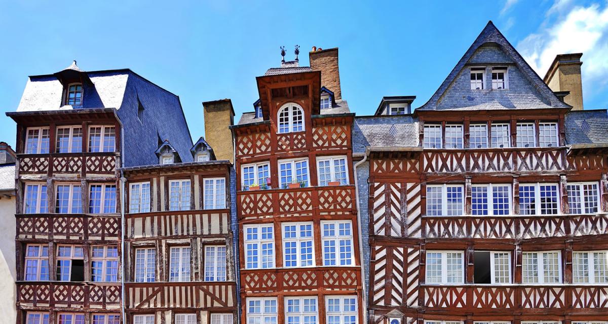 Half-timbered buildings in Rennes, France. 